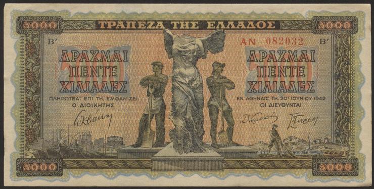 Griechenland / Greece P.119b 5000 Drachmen 1942 (1) 