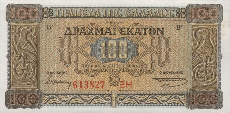 Griechenland / Greece P.116b 100 Drachmen 1941 (1) 