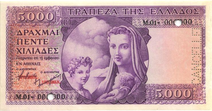 Griechenland / Greece P.177s 5.000 Drachmen (1947) Specimen (1/1-) 