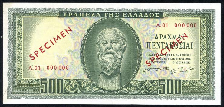 Griechenland / Greece P.193s 500 Drachmen 1955 Specimen (1) 