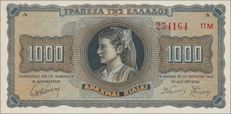 Griechenland / Greece P.118b 1000 Drachmen 1942 (1) 
