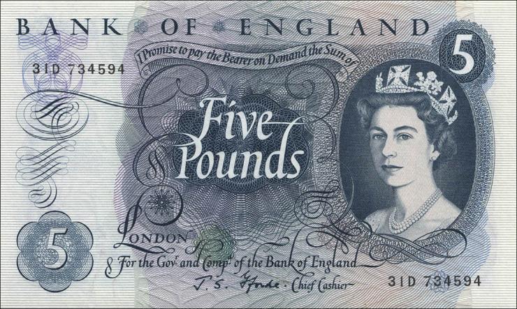 Großbritannien / Great Britain P.375b 5 Pounds (1963-71) (1) 