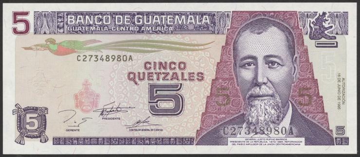 Guatemala P.088b 5 Quetzales 1995 (1) 