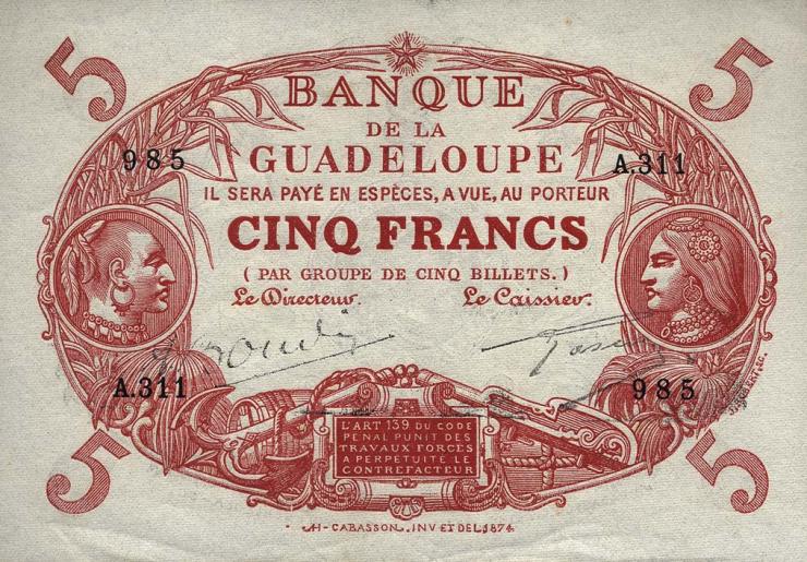 Guadeloupe, Frz. Verw. P.07e 5 Francs (1945) (2) 