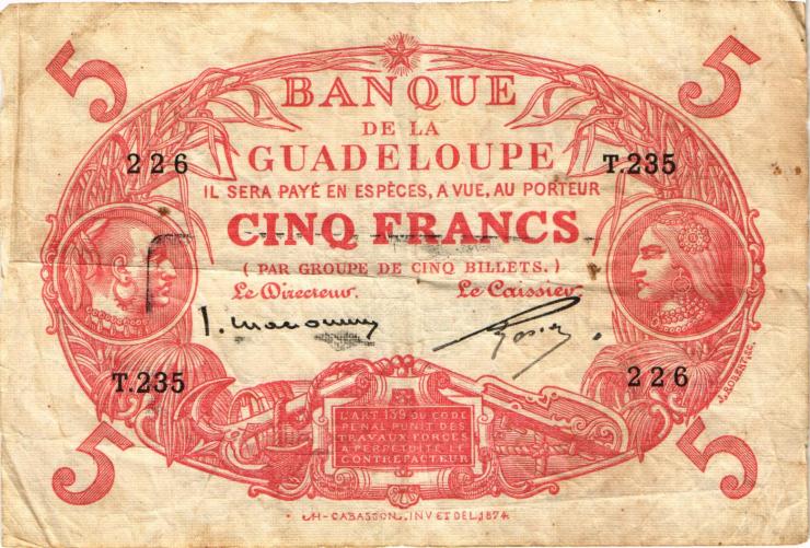Guadeloupe, Frz. Verw. P.07c 5 Francs (1943) (3-) 