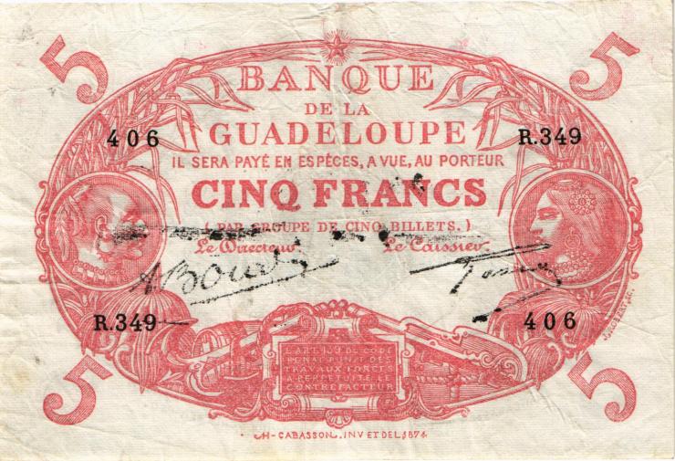 Guadeloupe, Frz. Verw. P.07e 5 Francs (1945) (3) 