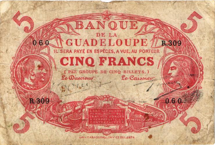 Guadeloupe, Frz. Verw. P.07e 5 Francs (1945) (4) 