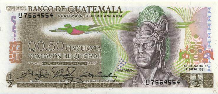 Guatemala P.058c 1/2 Quetzal 7.1.1981 (1) 