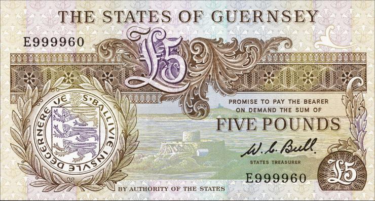Guernsey P.49a 5 Pounds (1980-89) E 999960 (1) 