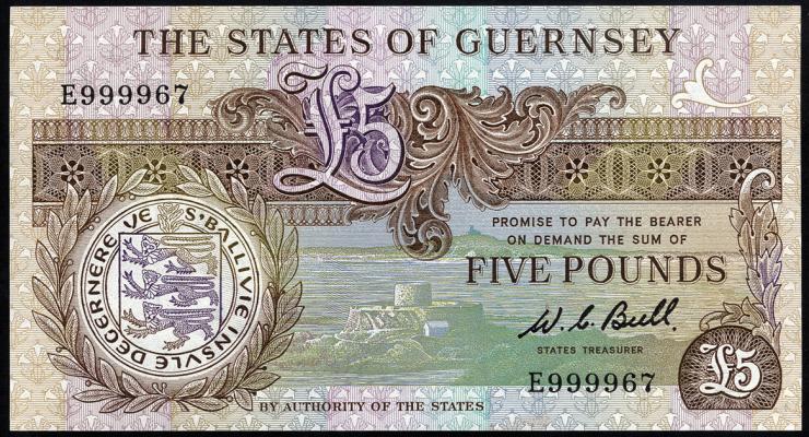 Guernsey P.49a 5 Pounds (1980-89) E 999967 (1) 