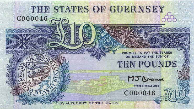 Guernsey P.50b 10 Pounds (1980-89) C000046 (1) low number 