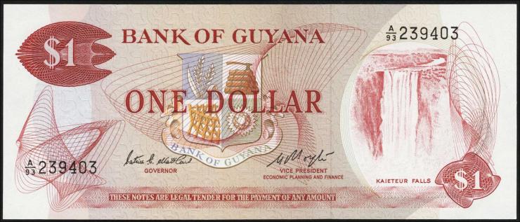 Guyana P.21e 1 Dollar (1966-92) (1) 