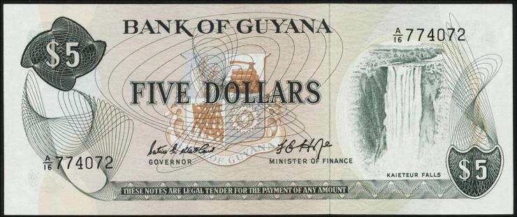 Guyana P.22c 5 Dollars (1966-92) (1) 