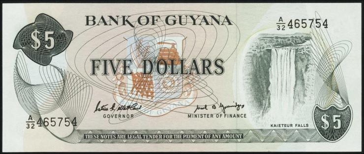 Guyana P.22e 5 Dollars (1966-92) (1) 
