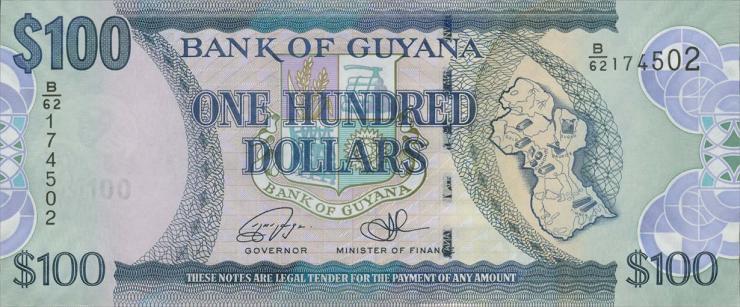 Guyana P.36c 100 Dollars (2016) (1) 