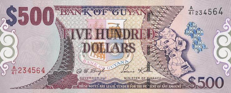 Guyana P.34b 500 Dollars (2002) (1) 