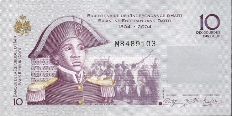 Haiti P.272g 10 Gourdes 2013-14 " 200 Jahre Unabhängigkeit " (1) 