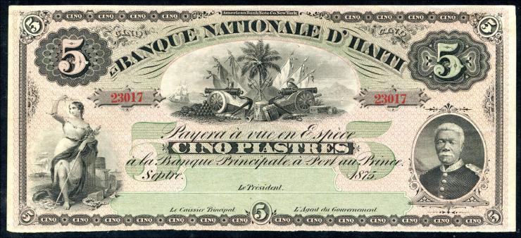 Haiti P.072 5 Piaster 1875 (2+) 