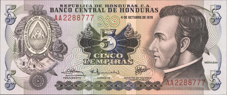Honduras P.063a 5 Lempiras 1978 (1) 