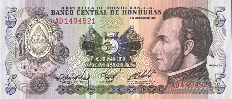 Honduras P.063b 5 Lempiras 1985 (1) 