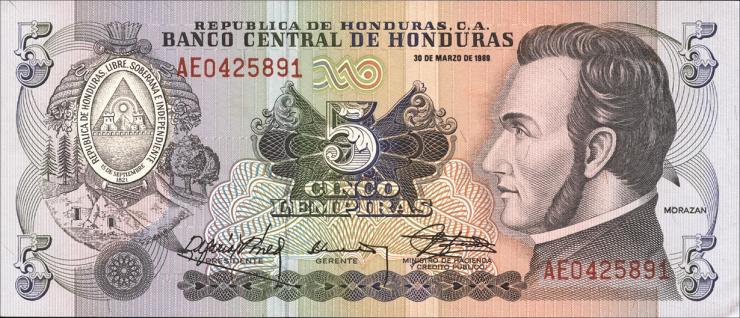 Honduras P.063b 5 Lempiras 1989 (1) 