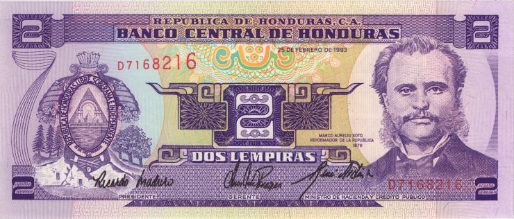 Honduras P.072b 2 Lempiras 25.2.1993 (1) 