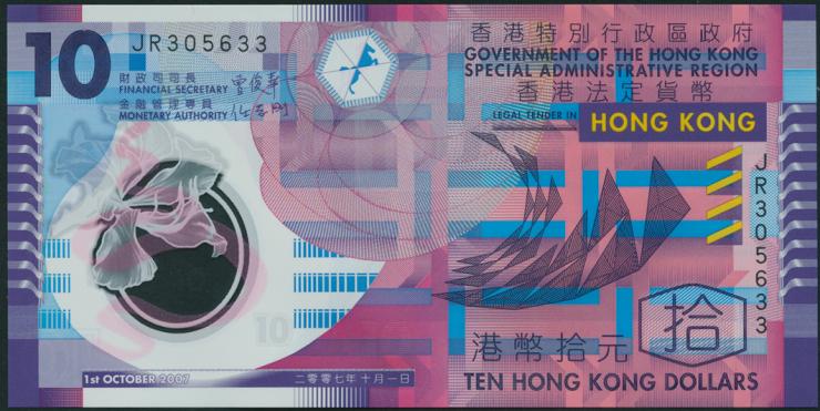 Hongkong P.401b 10 Dollars 1.10.2007 Polymer (1) 