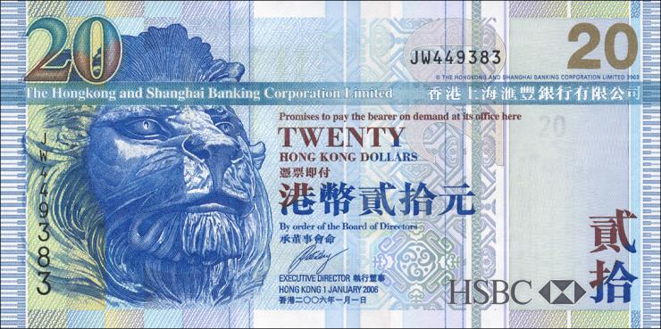 Hongkong P.207c 20 Dollars 2006 (1) 