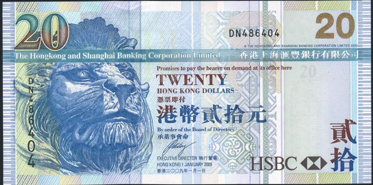 Hongkong P.207f 20 Dollars 2009 (1) 
