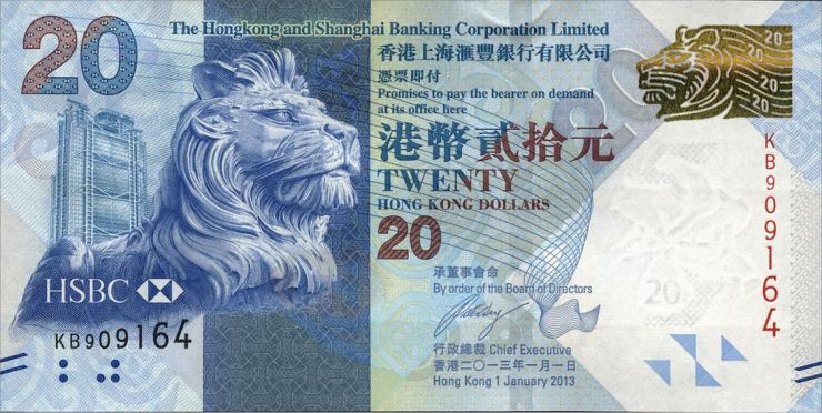 Hongkong P.212c 20 Dollars 2013 (1) 