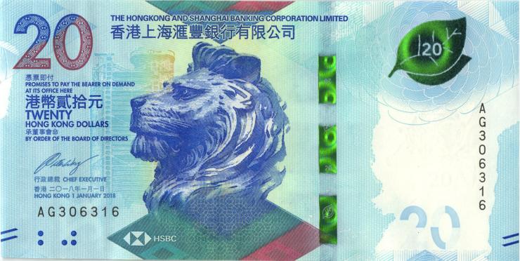 Hongkong P.218a 20 Dollars 2018 (1) 