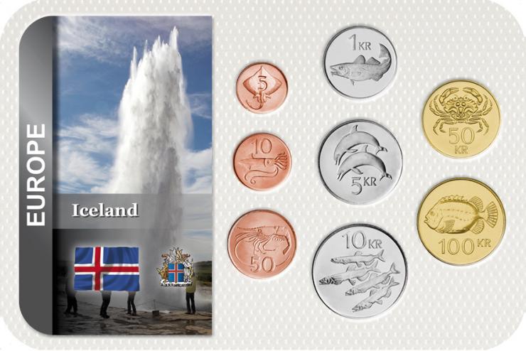 Kursmünzensatz Island / Coin Set Iceland 