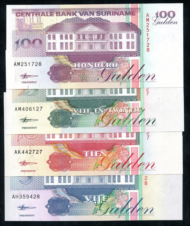 Surinam / Suriname P.136b-139b 5 - 100 Gulden 1998 