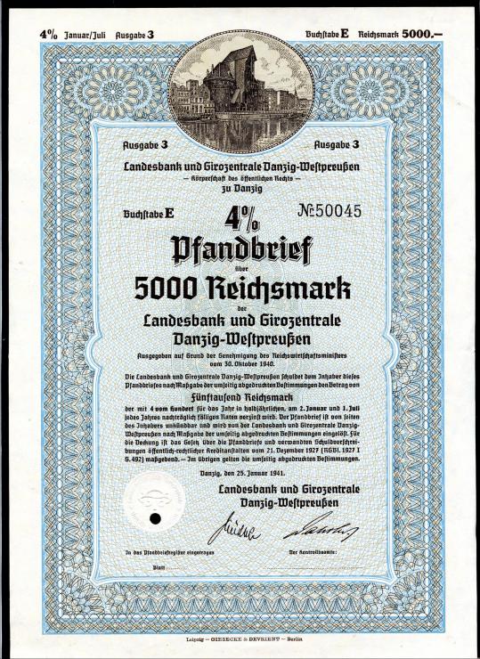 5000 Reichsmark Pfandbrief Landesbank Danzig (1) 