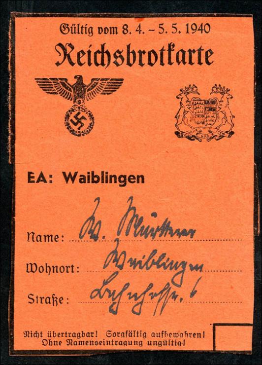 3. Reich Reichsbrotkarte 1939 (1) No.1 