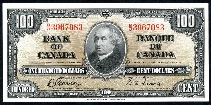 Canada P.064b 100 Dollars 1937 (1-) 