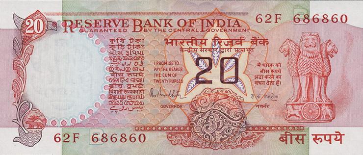Indien / India P.082h 20 Rupien (1970-) B (1) 