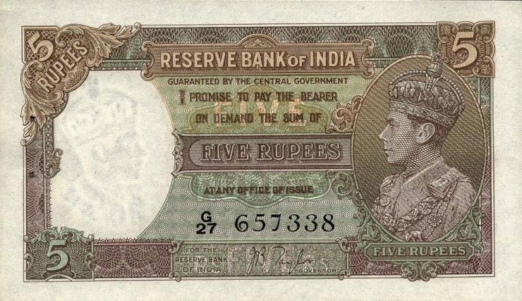 Indien / India P.018a 5 Rupien (1937) (1) 