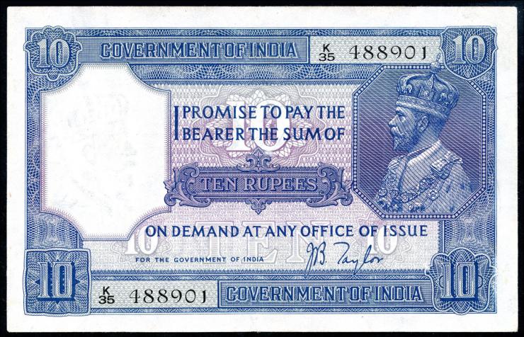 Indien / India P.007b 10 Rupien o.D. Georg V. (1/1-) 