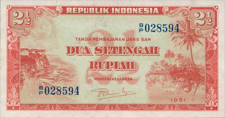 Indonesien / Indonesia P.039 2 1/2 Rupien 1951 (1) 