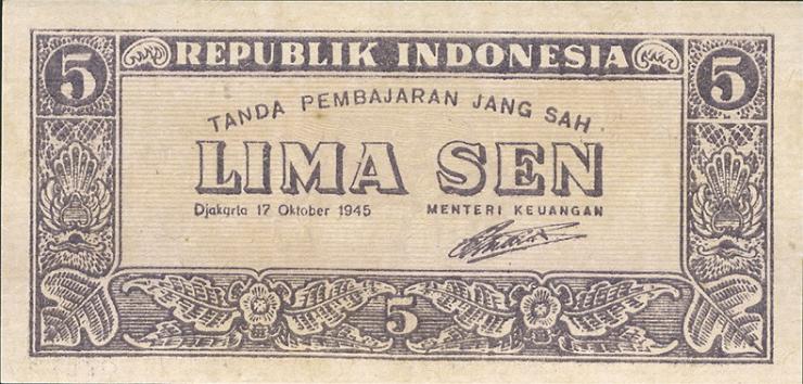 Indonesien / Indonesia P.014 5 Sen 1945 (1) 