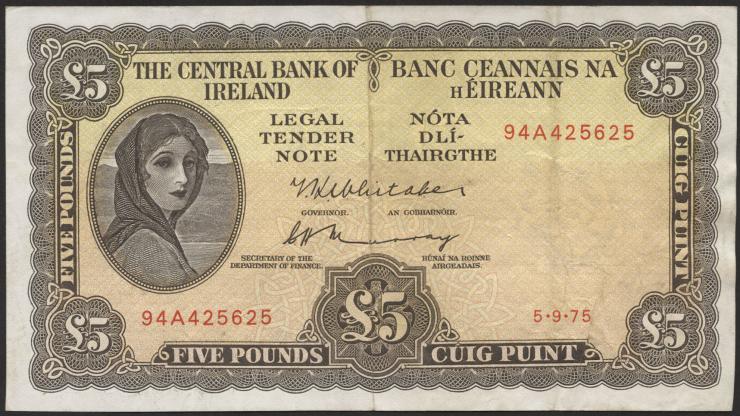 Irland / Ireland P.65c 5 Pounds 1975 (3) 