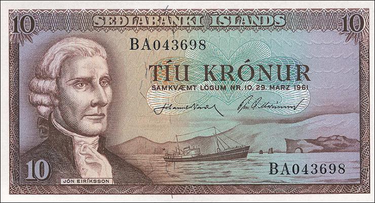 Island / Iceland P.42 10 Kronen 1961 (1) U.2 