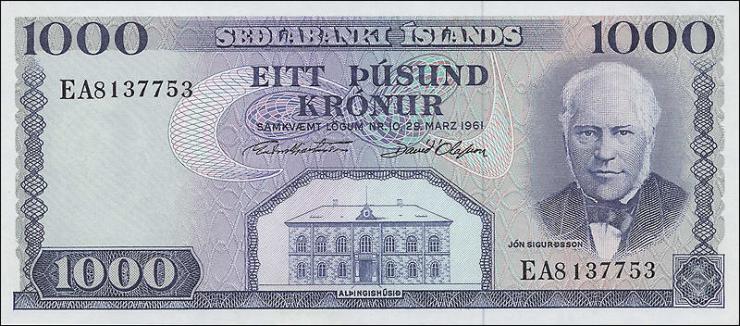 Island / Iceland P.46 1000 Kronen 1961 (1) 