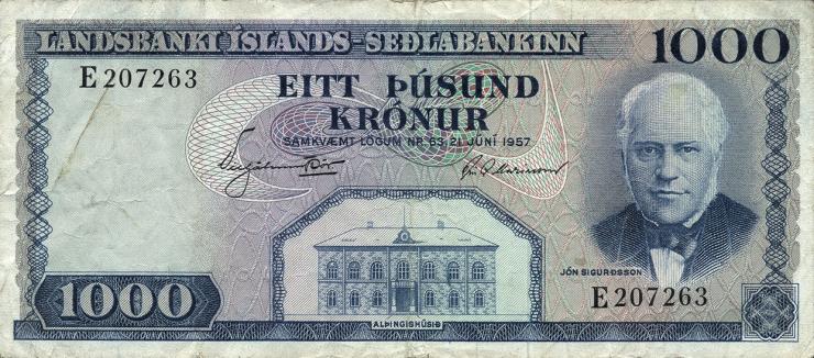 Island / Iceland P.41 1000 Kronen L. 1957 (3) 