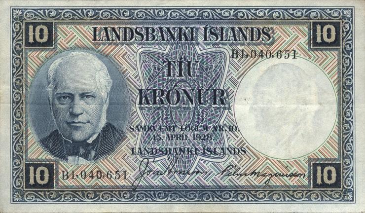 Island / Iceland P.28c 10 Kronen L. 1928 (3+) 
