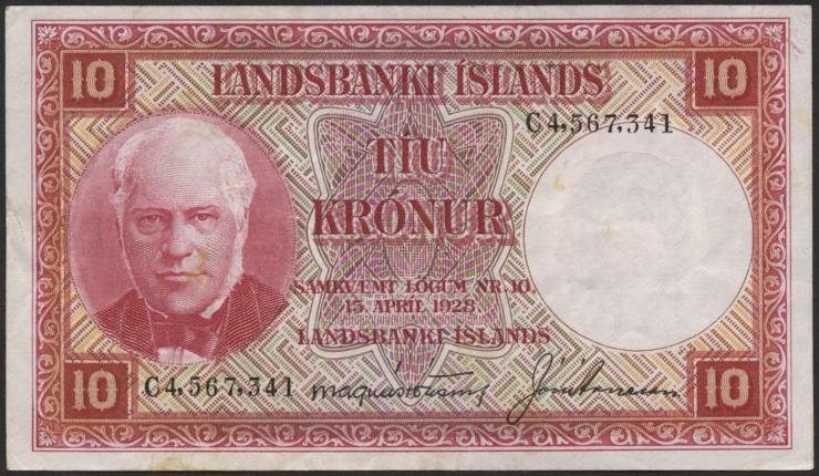 Island / Iceland P.33b 10 Kronen L. 1928 (3+) 