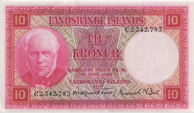 Island / Iceland P.33b 10 Kronen 1928 (1-) 