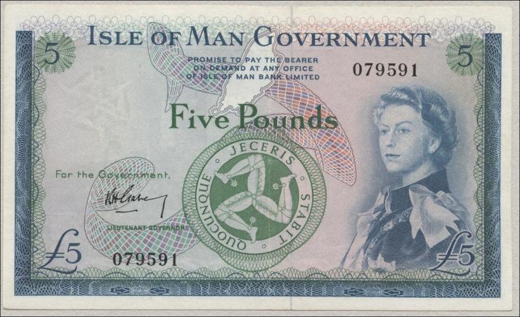Insel Man / Isle of Man P.26a 5 Pounds (1961) (3+) 