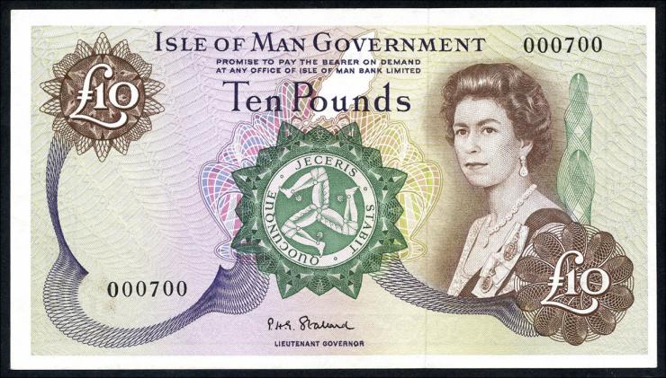 Insel Man / Isle of Man P.36a 10 Pounds (1979) 000700 (1-) low number 